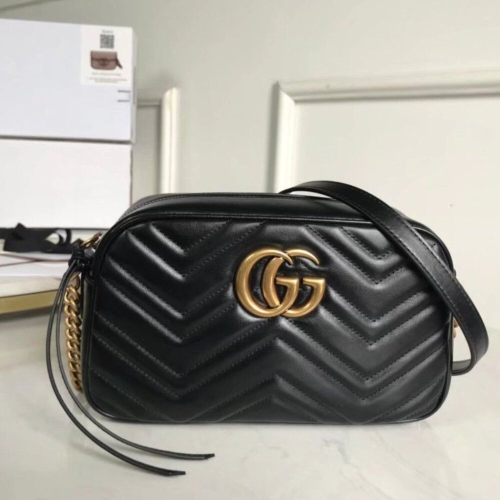 NWT GUCCI Black GG 447632 Marmont Small Matelasse Bag Size 24x13x7CM